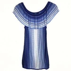 WHBM Blue & White Off or On Shoulder Top